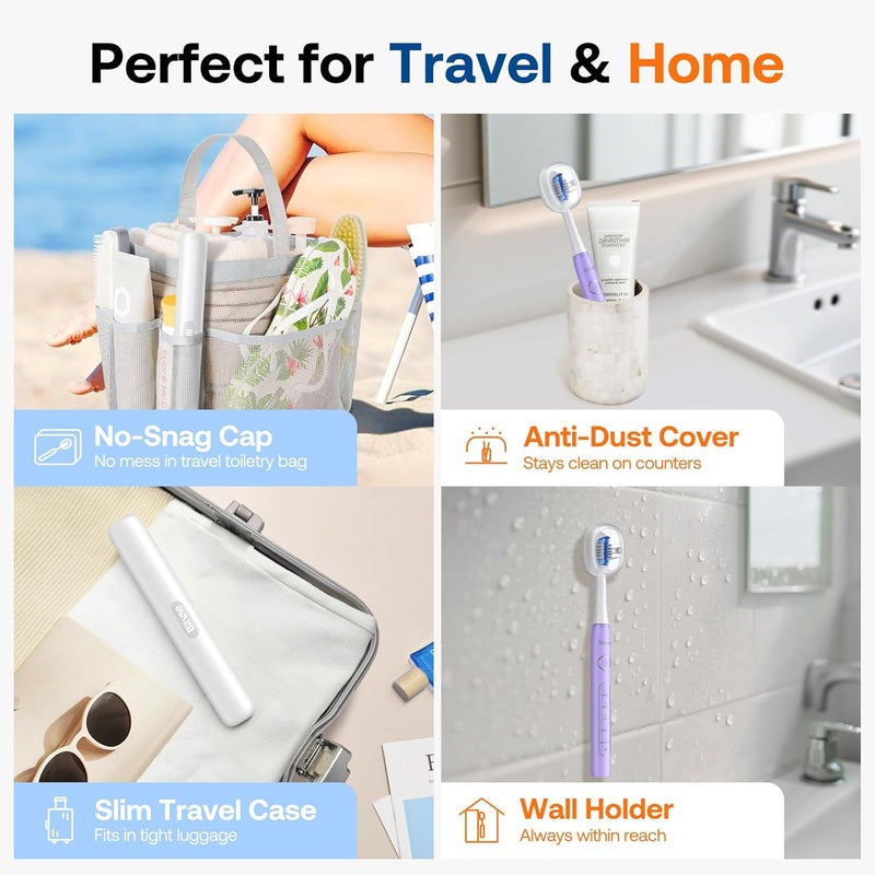 Bitvae Ultrasonic Electric Toothbrush for Adults and Kids, ADA Accepted Travel Toothbrush with Rechargeable 60-Day Battery Life, 5 Modes, 8 Heads, Case, Holder, Purple - Image 5